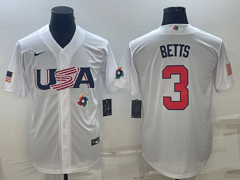 Men 2023 World Cub USA #3 Betts White Nike MLB Jersey10